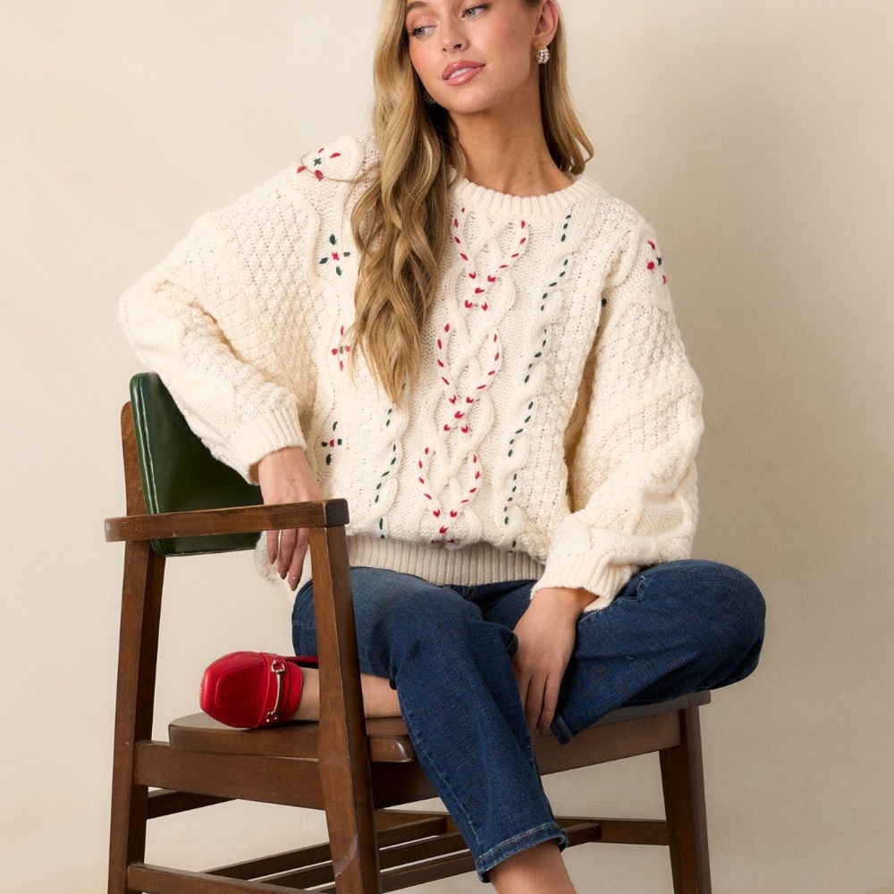 Red Dress Totally Smitten Ivory Knit Sweater Top Size MM / Ivory